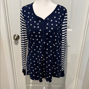 New Directions Navy Polka Dot and Stripe Pajama Top